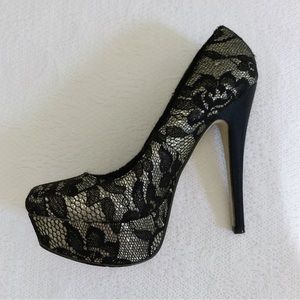 Aldo Black Lace Platform Teaser Heels